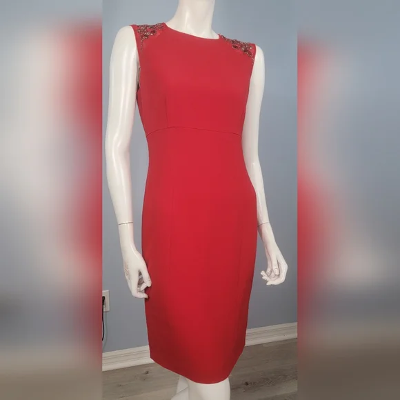 La Perla red sheath cocktail dress with beading shoulder details size 6 - Picture 4 of 15